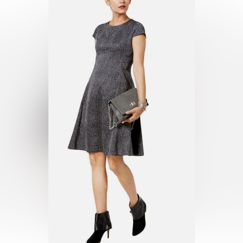 White House Black Market Metallic Midi Dress Cocktail Holiday Size 12 ALFANI